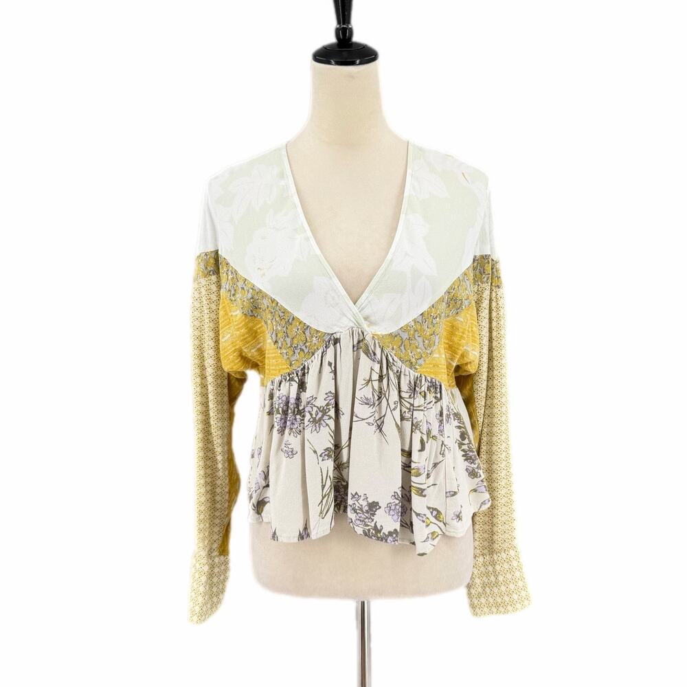Free People Aloha State of Mind Floral Dolman Patchwork Prairiecare Blouse Top